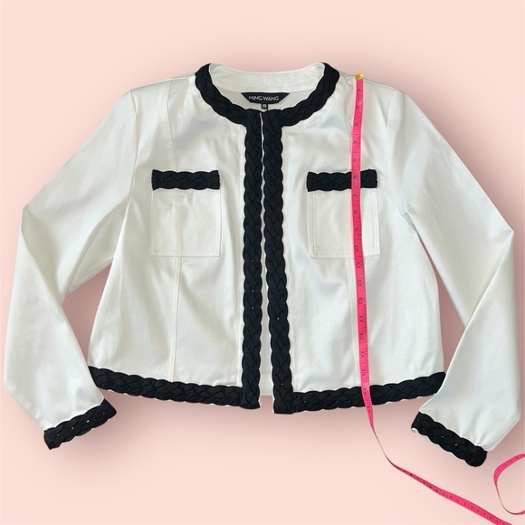 Ming Wang Braided Cotton-Blend Crop Jacket White With Braided Trim Size XS - Picture 6 of 10